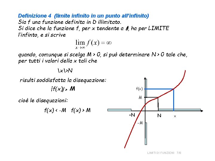 Definizione 4 (limite infinito in un punto all’infinito) Sia f una funzione definita in