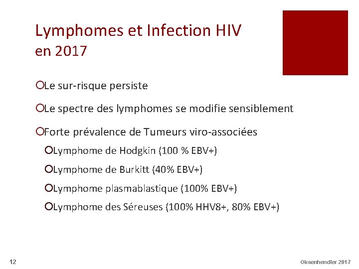 Lymphomes et Infection HIV en 2017 ¡Le sur-risque persiste ¡Le spectre des lymphomes se