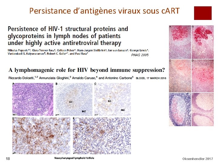 Persistance d’antigènes viraux sous c. ART PNAS 2005 18 Oksenhendler 2017 