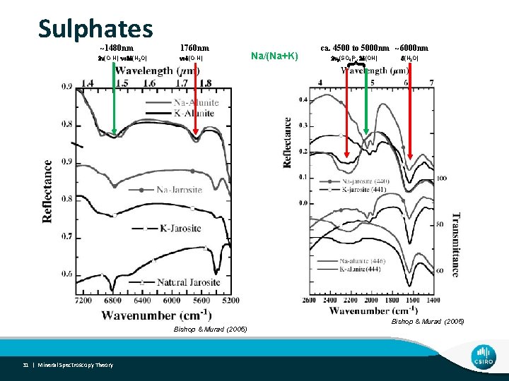 Sulphates ~1480 nm n+d(O-H) Bishop & Murad (2005) 31 | Mineral Spectroscopy Theory Na/(Na+K)