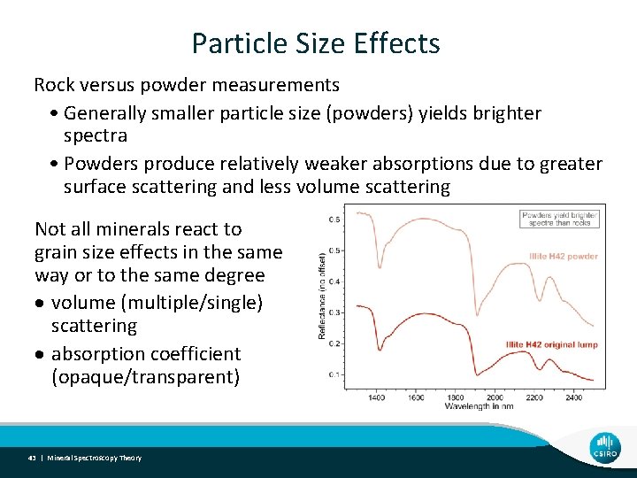 Particle Size Effects Rock versus powder measurements • Generally smaller particle size (powders) yields