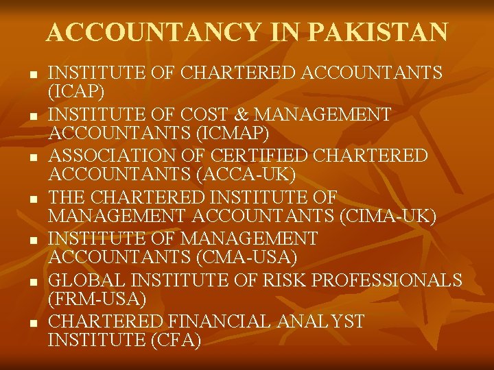 ACCOUNTANCY IN PAKISTAN n n n n INSTITUTE OF CHARTERED ACCOUNTANTS (ICAP) INSTITUTE OF ACCOUNTANCY IN PAKISTAN n n n n INSTITUTE OF CHARTERED ACCOUNTANTS (ICAP) INSTITUTE OF