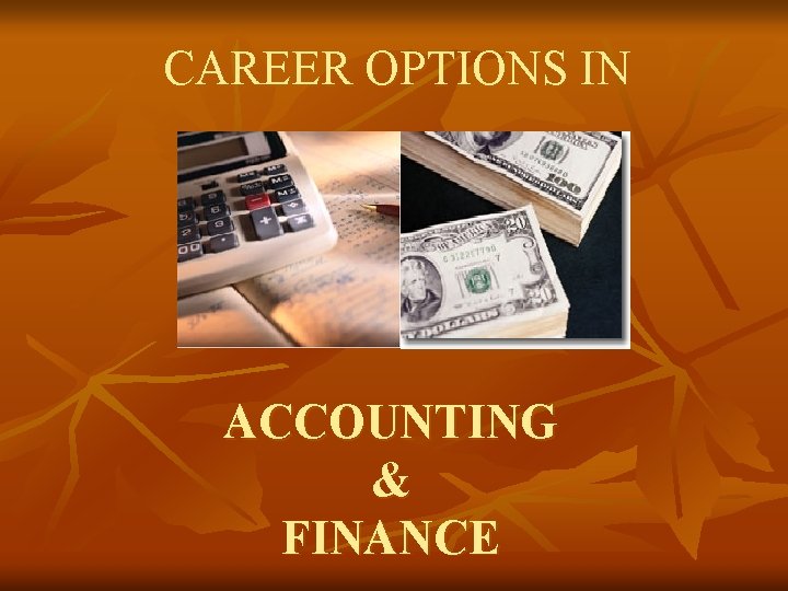 CAREER OPTIONS IN ACCOUNTING & FINANCE CAREER OPTIONS IN ACCOUNTING & FINANCE