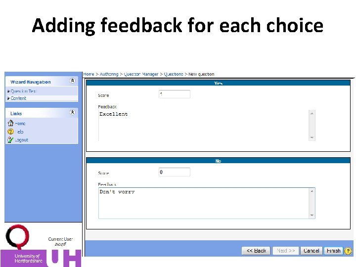 Adding feedback for each choice 