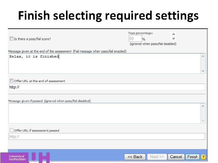 Finish selecting required settings 