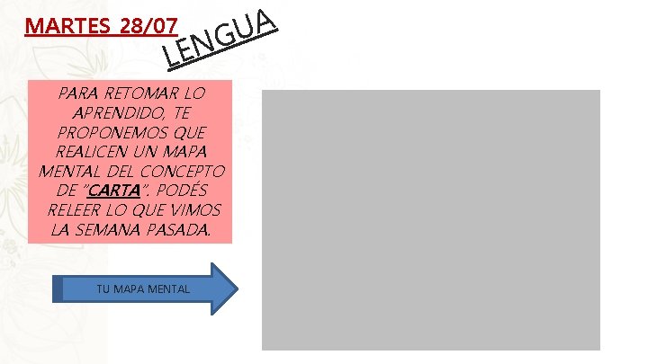 MARTES 28/07 A U G LEN PARA RETOMAR LO APRENDIDO, TE PROPONEMOS QUE REALICEN