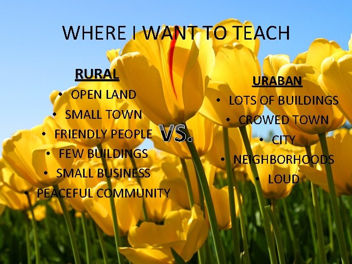 WHERE I WANT TO TEACH RURAL • OPEN LAND • SMALL TOWN • FRIENDLY