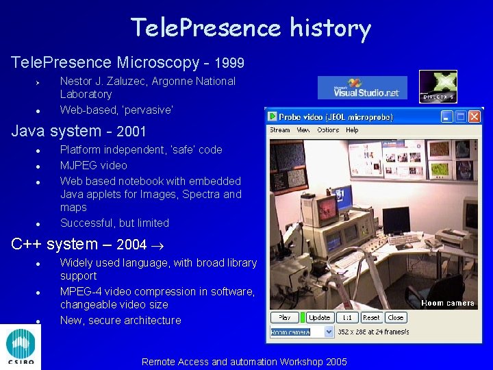 Tele. Presence history Tele. Presence Microscopy - 1999 Ø l Nestor J. Zaluzec, Argonne