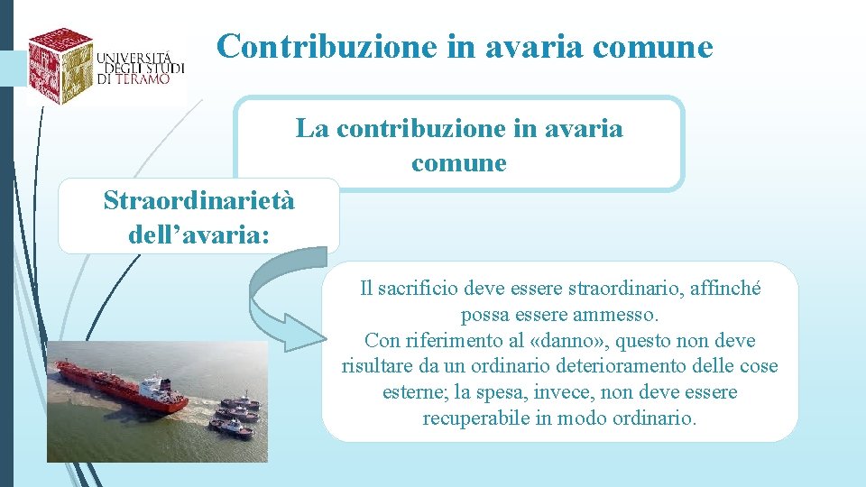 Contribuzione in avaria comune La contribuzione in avaria comune Straordinarietà dell’avaria: Il sacrificio deve