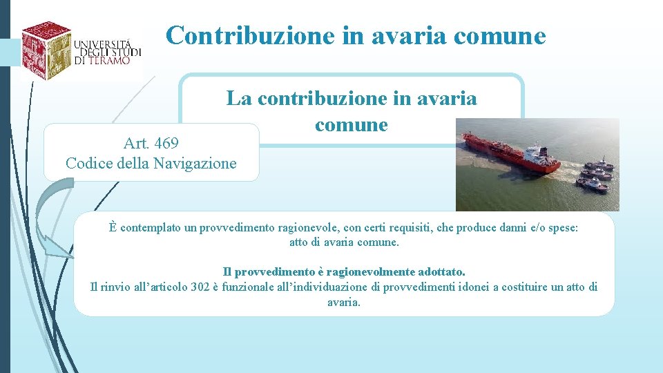 Contribuzione in avaria comune La contribuzione in avaria comune Art. 469 Codice della Navigazione