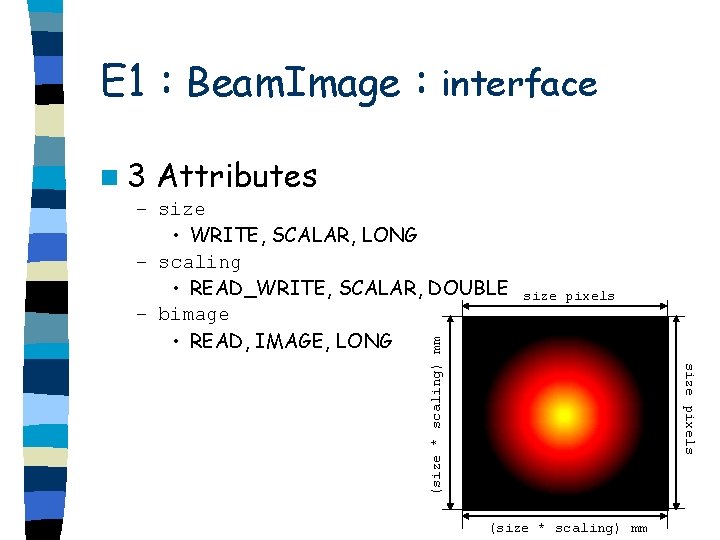 E 1 : Beam. Image : interface n 3 Attributes size pixels (size *