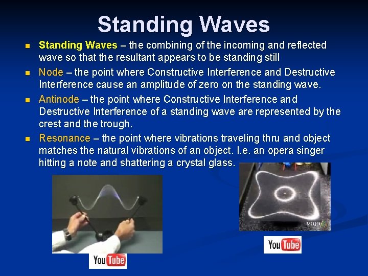 Standing Waves n n Standing Waves – the combining of the incoming and reflected