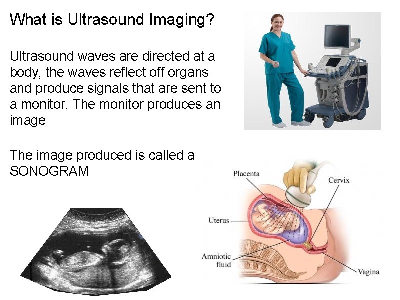 What is Ultrasound Imaging? Ultrasound waves are directed at a body, the waves reflect