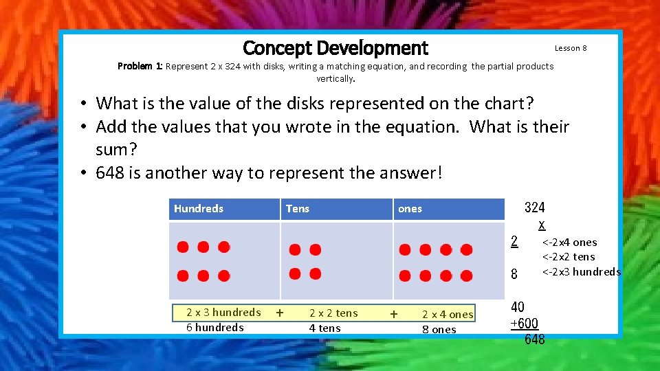 Concept Development Lesson 8 Problem 1: Represent 2 x 324 with disks, writing a Concept Development Lesson 8 Problem 1: Represent 2 x 324 with disks, writing a