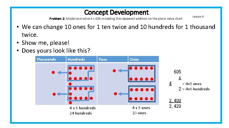 Concept Development Problem 2: Model and solve 4 x 605 modeling the repeated addition Concept Development Problem 2: Model and solve 4 x 605 modeling the repeated addition