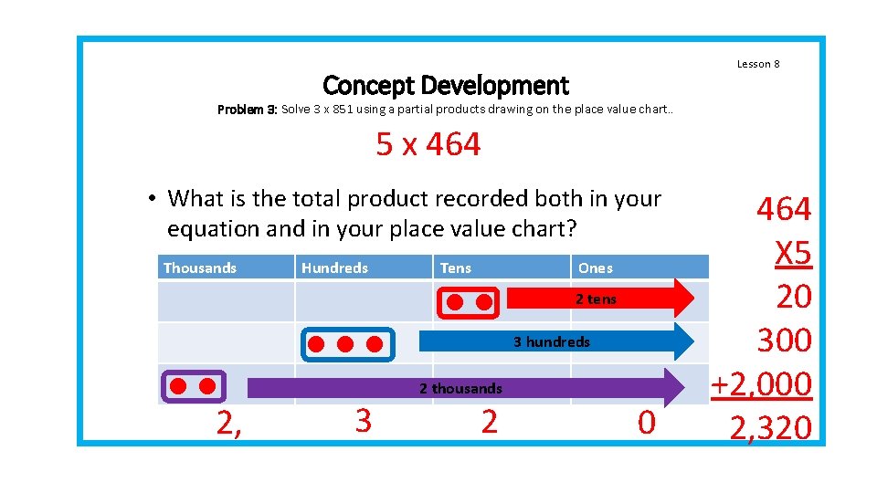 Lesson 8 Concept Development Problem 3: Solve 3 x 851 using a partial products Lesson 8 Concept Development Problem 3: Solve 3 x 851 using a partial products