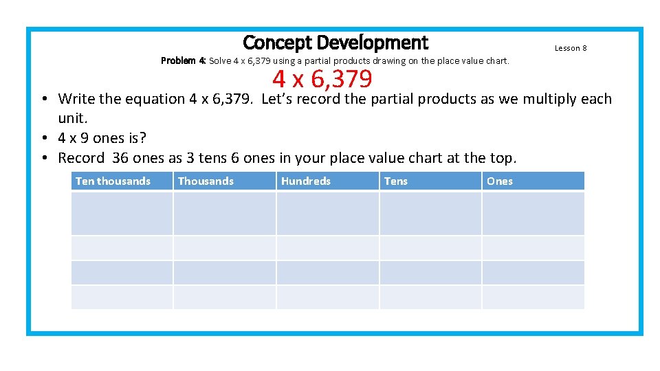 Concept Development Lesson 8 Problem 4: Solve 4 x 6, 379 using a partial Concept Development Lesson 8 Problem 4: Solve 4 x 6, 379 using a partial