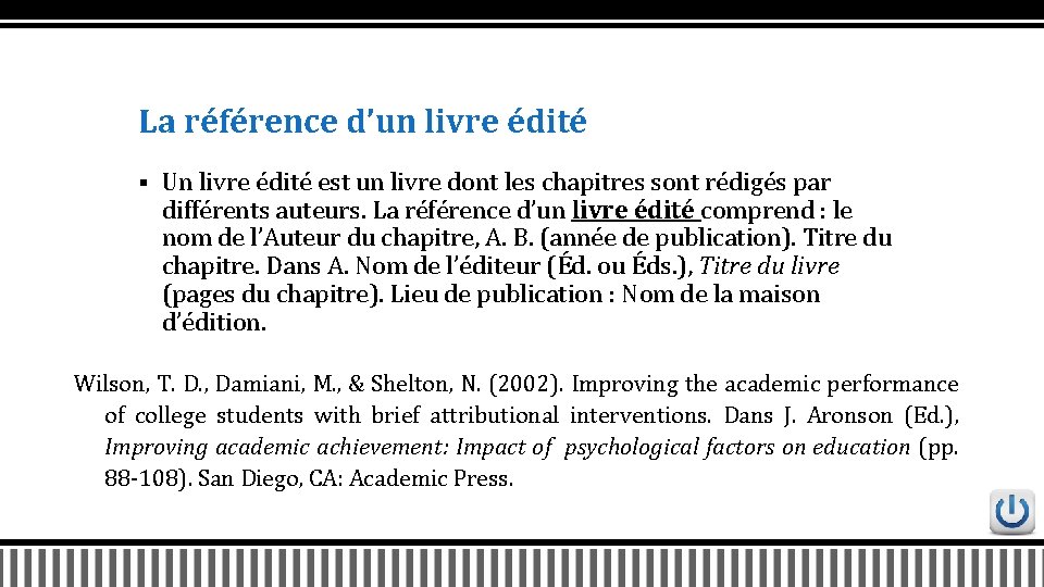 La référence d’un livre édité § Un livre édité est un livre dont les