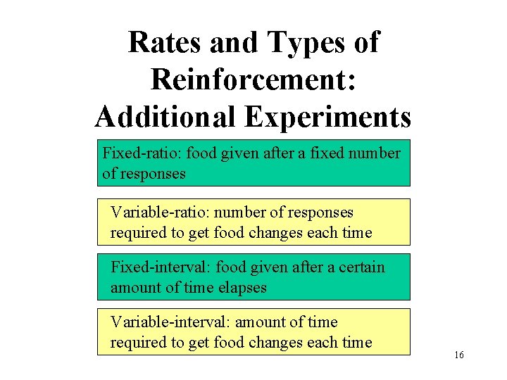Rates and Types of Reinforcement: Additional Experiments Fixed-ratio: food given after a fixed number