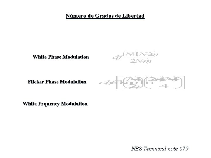 Número de Grados de Libertad White Phase Modulation Flicker Phase Modulation White Frquency Modulation Número de Grados de Libertad White Phase Modulation Flicker Phase Modulation White Frquency Modulation