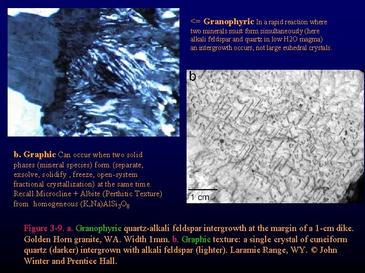 <= Granophyric In a rapid reaction where two minerals must form simultaneously (here alkali