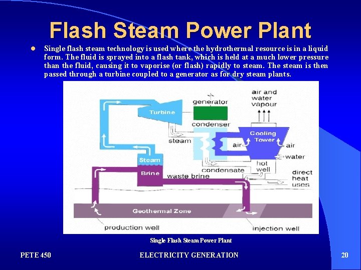 Flash Steam Power Plant l Single flash steam technology is used where the hydrothermal