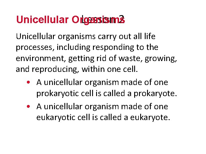 Unicellular Organisms Lesson 2 Unicellular organisms carry out all life processes, including responding to