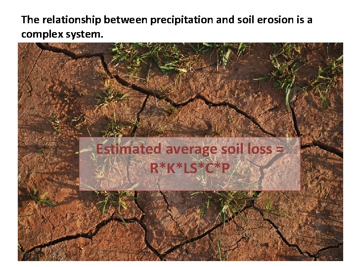 The relationship between precipitation and soil erosion is a complex system. Estimated average soil