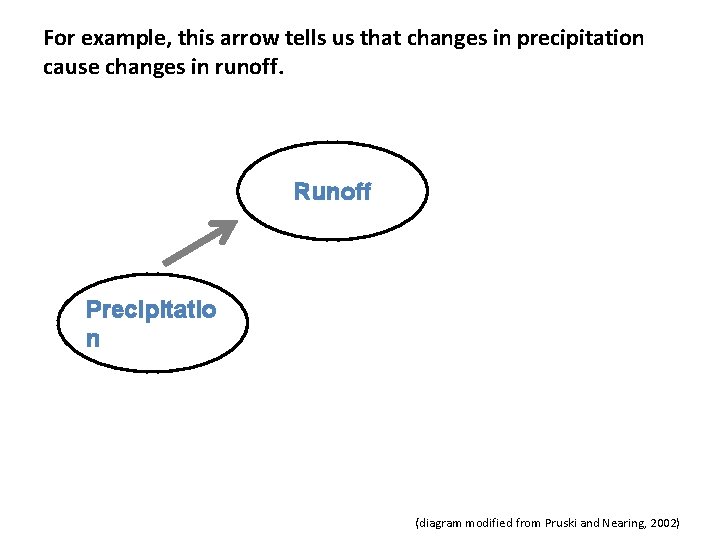 For example, this arrow tells us that changes in precipitation cause changes in runoff.