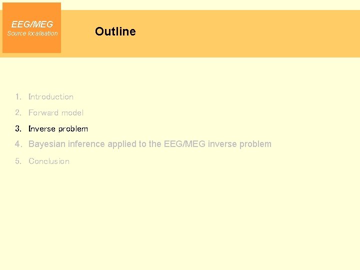 EEG/MEG Source localisation Outline 1. Introduction 2. Forward model 3. Inverse problem 4. Bayesian