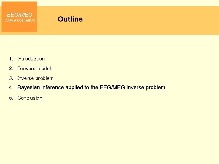 EEG/MEG Source localisation Outline 1. Introduction 2. Forward model 3. Inverse problem 4. Bayesian