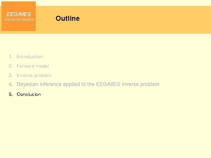 EEG/MEG Source localisation Outline 1. Introduction 2. Forward model 3. Inverse problem 4. Bayesian