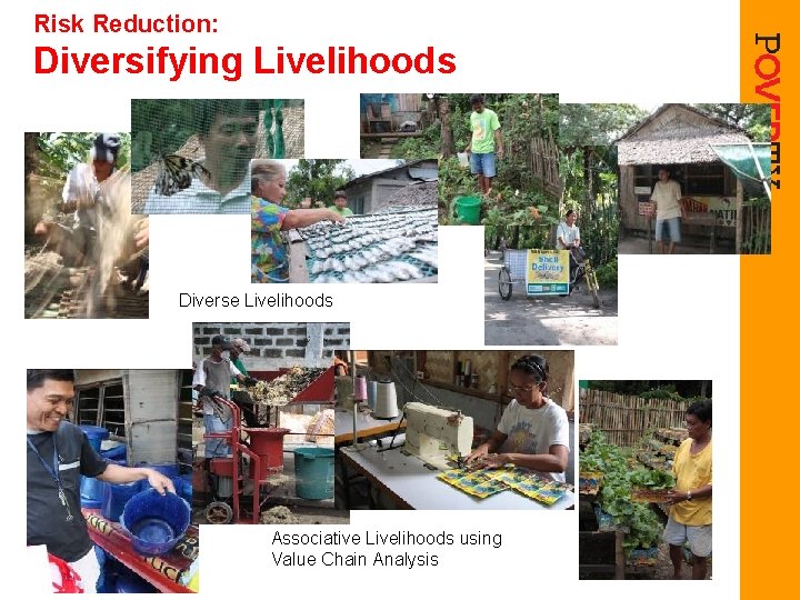 Risk Reduction: Diversifying Livelihoods Diverse Livelihoods Associative Livelihoods using Value Chain Analysis 