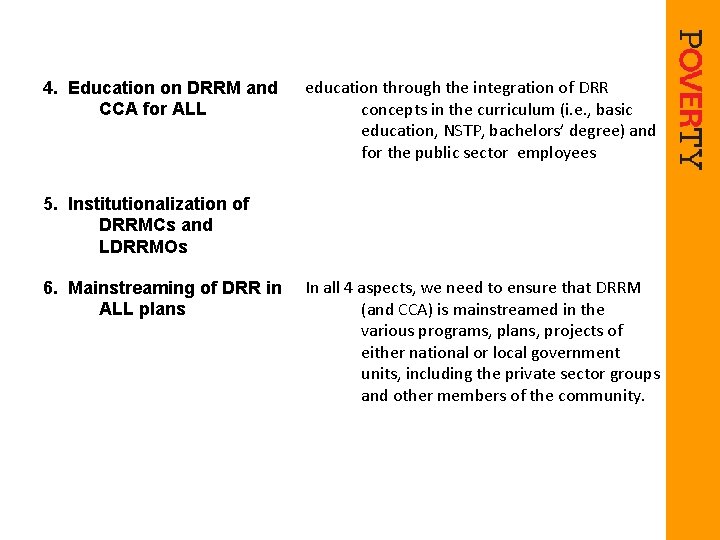 4. Education on DRRM and CCA for ALL education through the integration of DRR