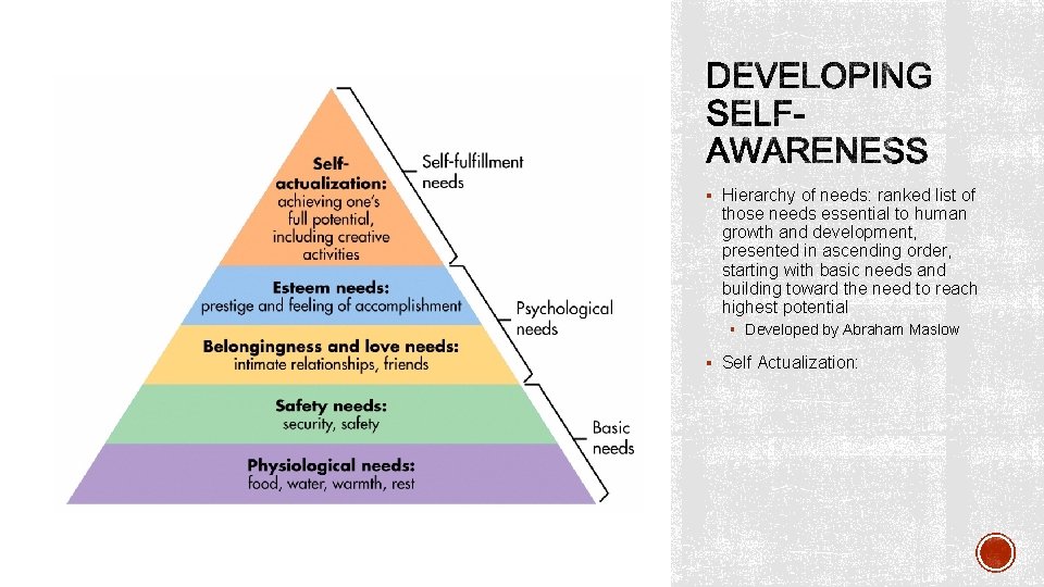 § Hierarchy of needs: ranked list of those needs essential to human growth and