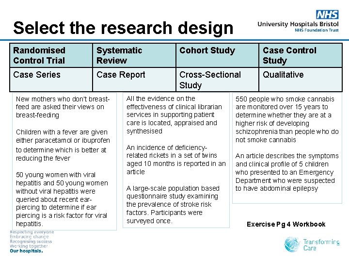 Select the research design Randomised Control Trial Systematic Review Cohort Study Case Control Study