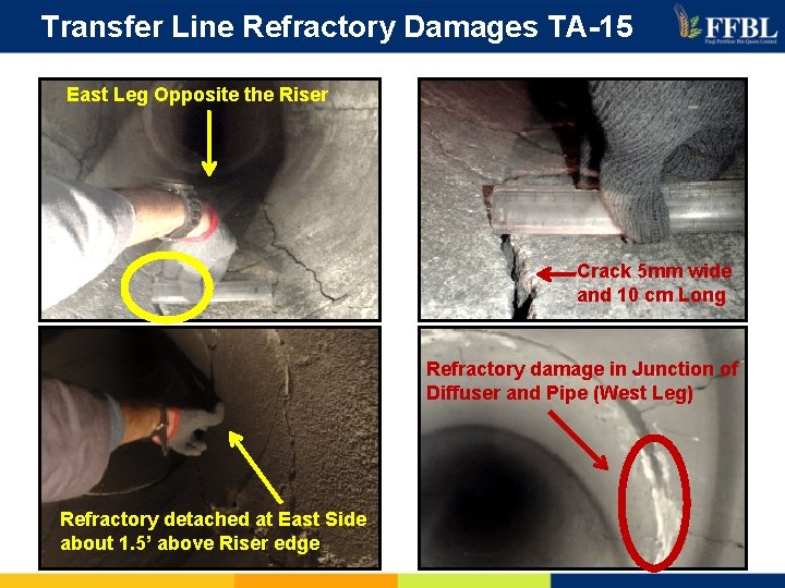 Transfer Line Refractory Damages TA-15 East Leg Opposite the Riser Crack 5 mm wide