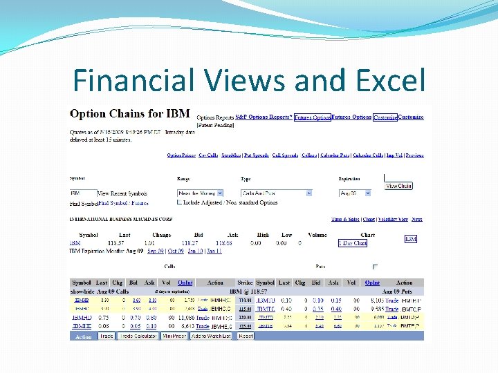 Financial Views and Excel 