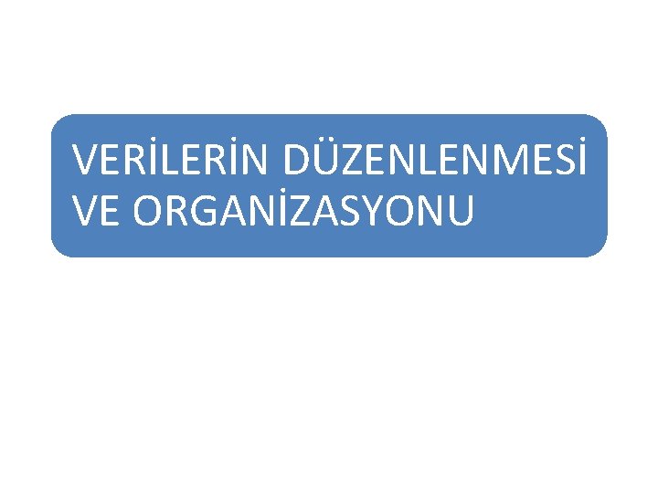 VERİLERİN DÜZENLENMESİ VE ORGANİZASYONU 