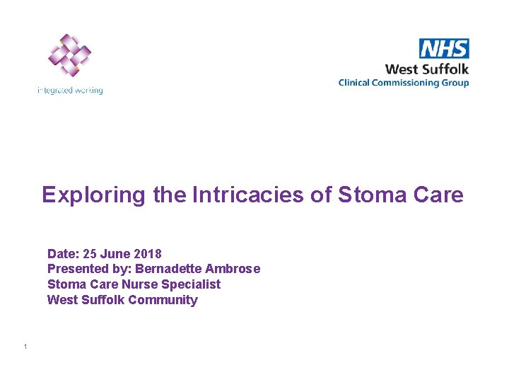 Exploring the Intricacies of Stoma Care Date: 25 June 2018 Presented by: Bernadette Ambrose