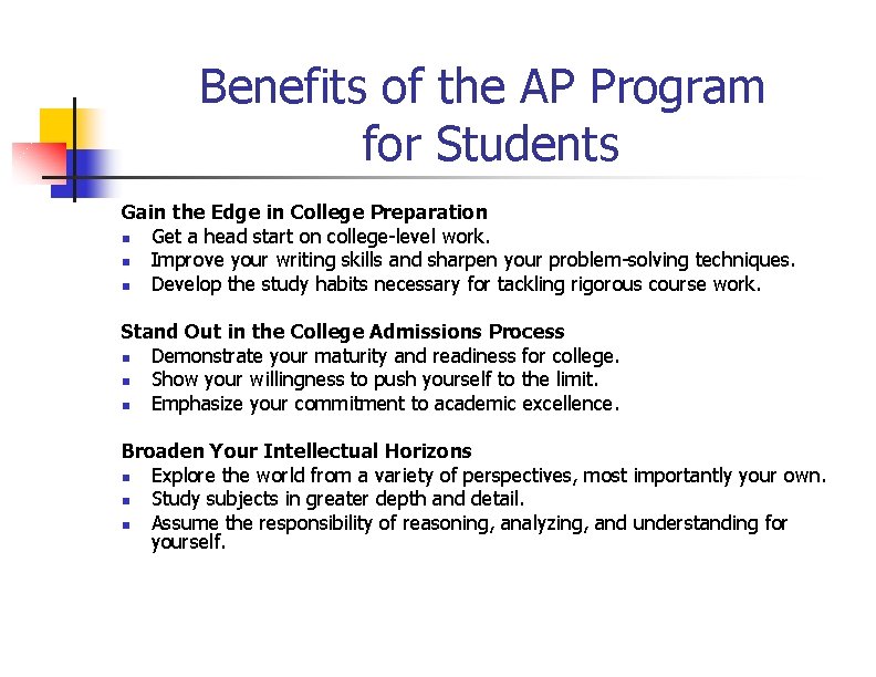 Benefits of the AP Program for Students Gain the Edge in College Preparation n