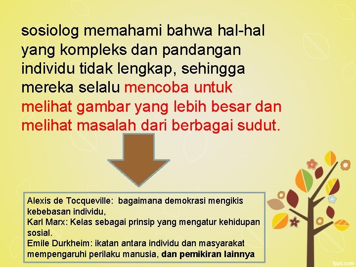 sosiolog memahami bahwa hal-hal yang kompleks dan pandangan individu tidak lengkap, sehingga mereka selalu sosiolog memahami bahwa hal-hal yang kompleks dan pandangan individu tidak lengkap, sehingga mereka selalu