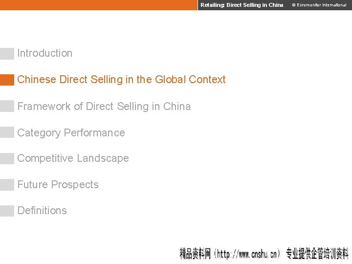 Retailing: Direct Selling in China © Euromonitor International Introduction Chinese Direct Selling in the