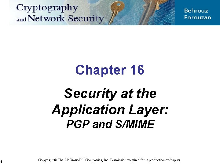 Chapter 16 Security at the Application Layer: PGP and S/MIME 1 Copyright © The
