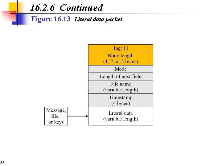 16. 2. 6 Continued Figure 16. 13 Literal data packet 33 