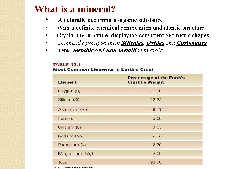 What is a mineral? • A naturally occurring inorganic substance • • With a