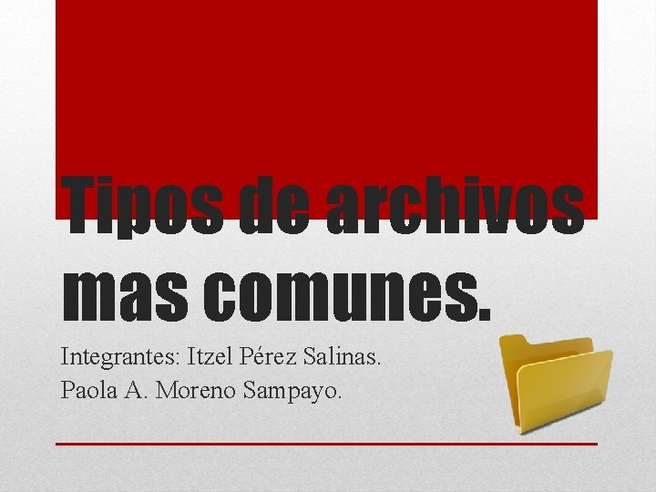 Tipos de archivos mas comunes. Integrantes: Itzel Pérez Salinas. Paola A. Moreno Sampayo. 