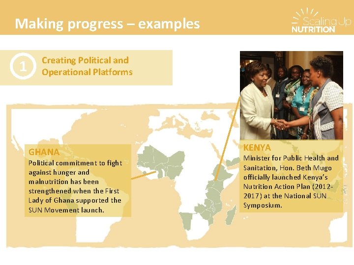 Making progress – examples 1 Creating Political and Operational Platforms GHANA Political commitment to Making progress – examples 1 Creating Political and Operational Platforms GHANA Political commitment to