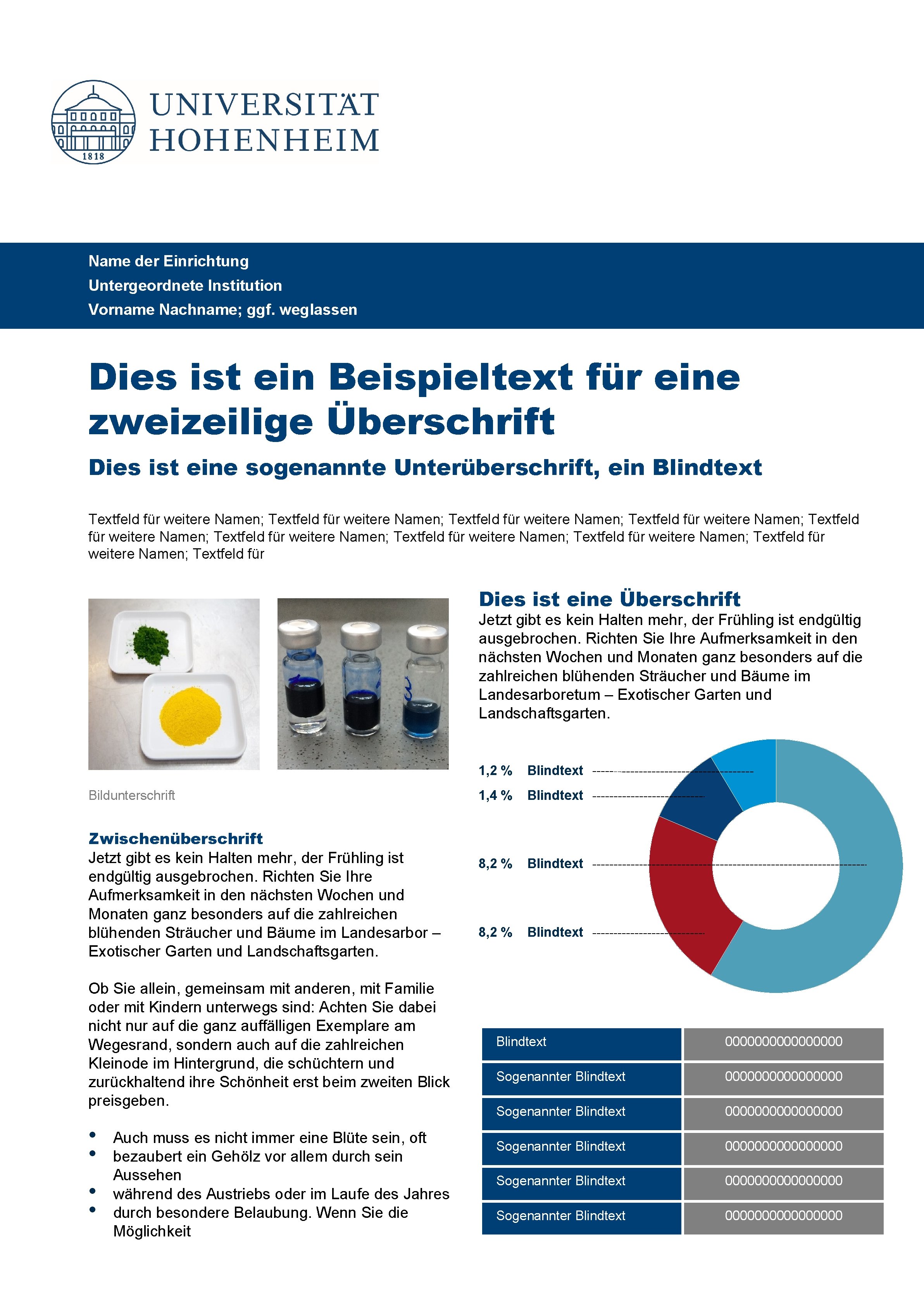 Name der Einrichtung Untergeordnete Institution Vorname Nachname; ggf. weglassen Dies ist ein Beispieltext für