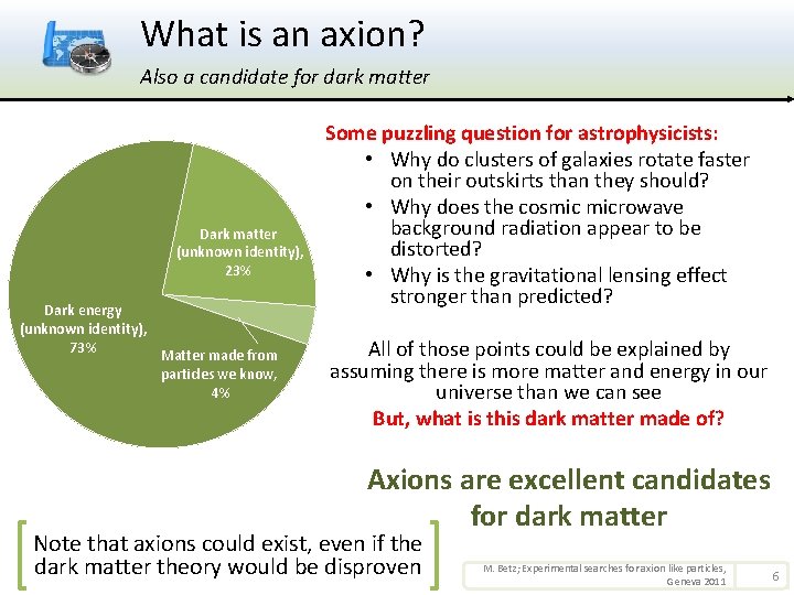 What is an axion? Also a candidate for dark matter Dark matter (unknown identity),